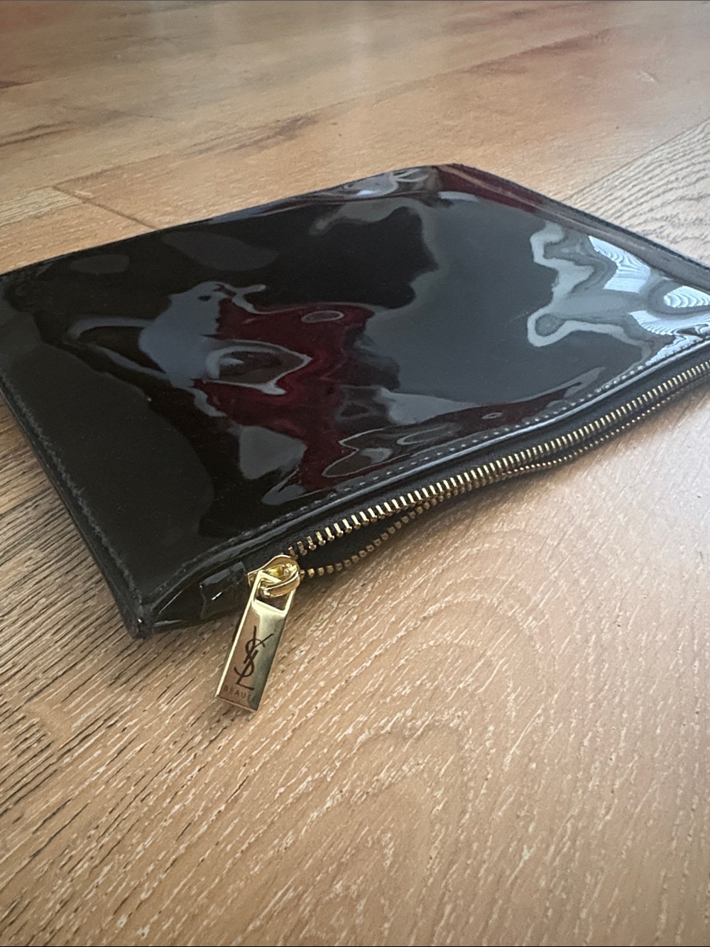 Yves Saint Laurent Black Patent Leather Toiletry Pouch with Gold Hardware